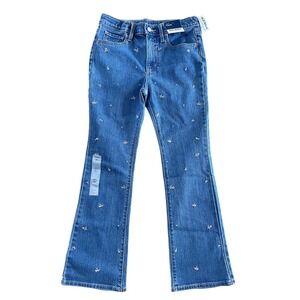Old Navy Girls High-Rise Flare Embroidered Floral Denim Jeans Blue Size 14 NWT